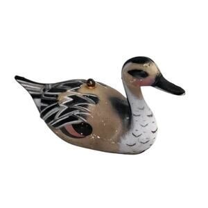 Vintage Mallard Bird Duck Decoy Tan Black White Ornament Made in Hong Kong